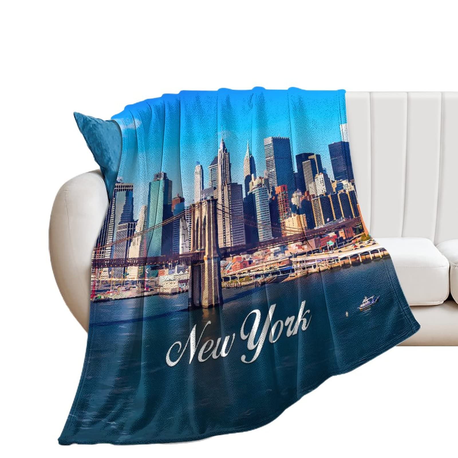 Couverture New York en peluche douce 177x203 cm imprimé paysage urbain