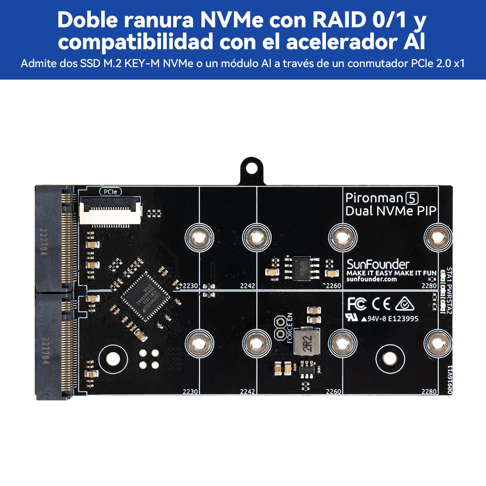 Pironman 5-MAX NVMe M.2 SSD PCIe Raspberry Pi 5 NAS RAID 0/1 AI acelerador Hailo-8L PWM ventiladores RGB 0,96" OLED Apagado seguro HDMI (RPI5 no incluido)