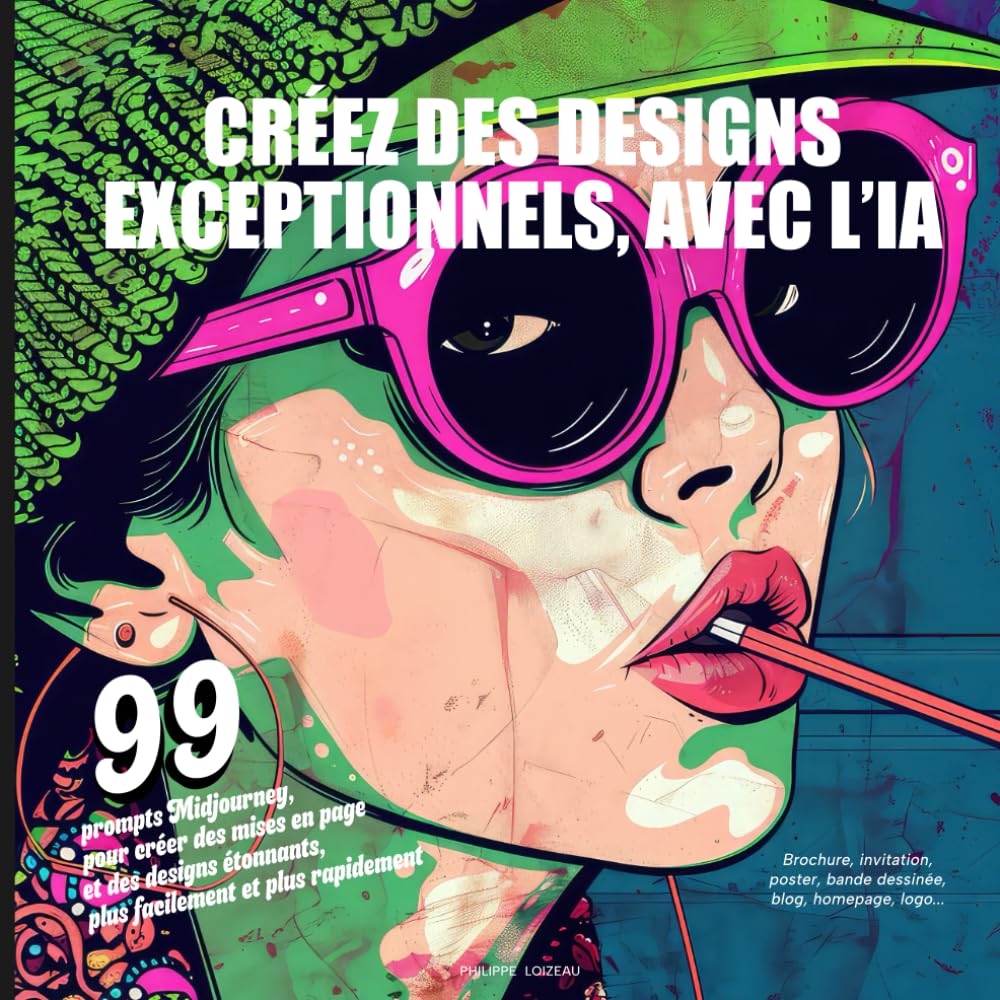 Créez des designs exceptionnels, avec l’IA: 99 prompts Midjourney, pour créer des mises en page et des designs étonnants, plus facilement et plus ... blog, homepage, logo, illustration...