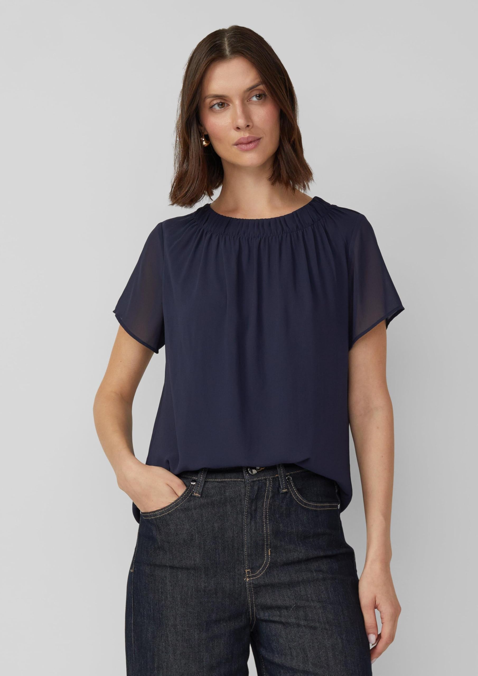 s.Oliver Luftige Chiffon-Bluse mit gesteppter Raffung