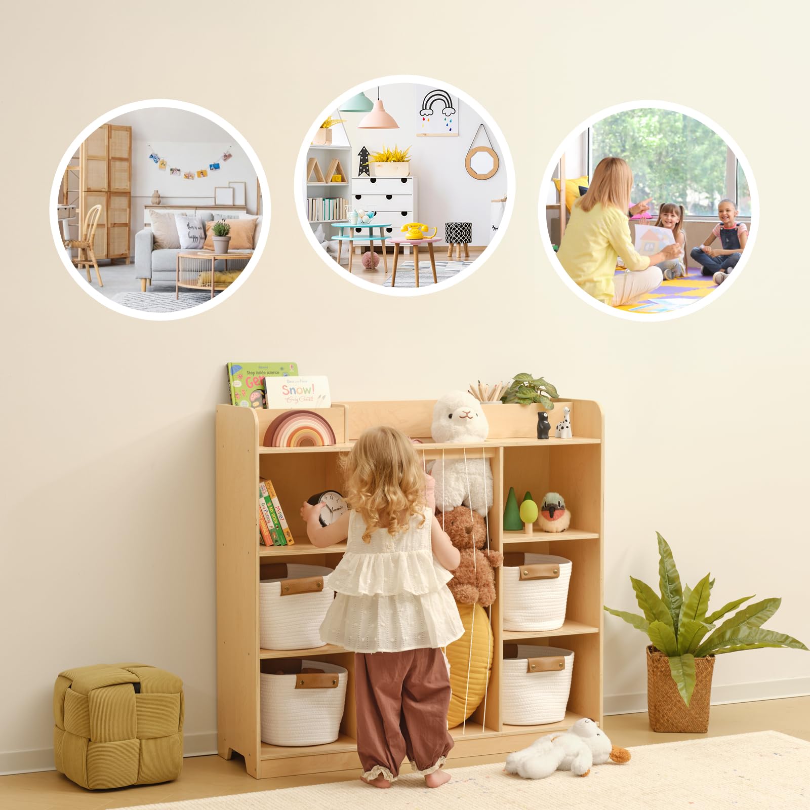 OOOK Rangement pour Animaux en Peluche, Organisateur à 3 étagères cubiques, étagère à Livres et Jouets pour Salle de Jeu, crèche et Maternelle
