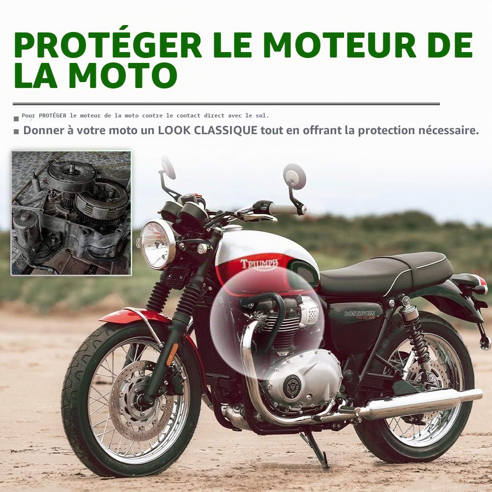 Barres de Cage de Crash pour Bonneville Bobber T100 T120 Street Twin Cup Thruxton 1200 R Moto Acier Autoroute Moteur Garde Pare-Chocs Cadre Chute Protecteurs 2016-2021 (Noir)