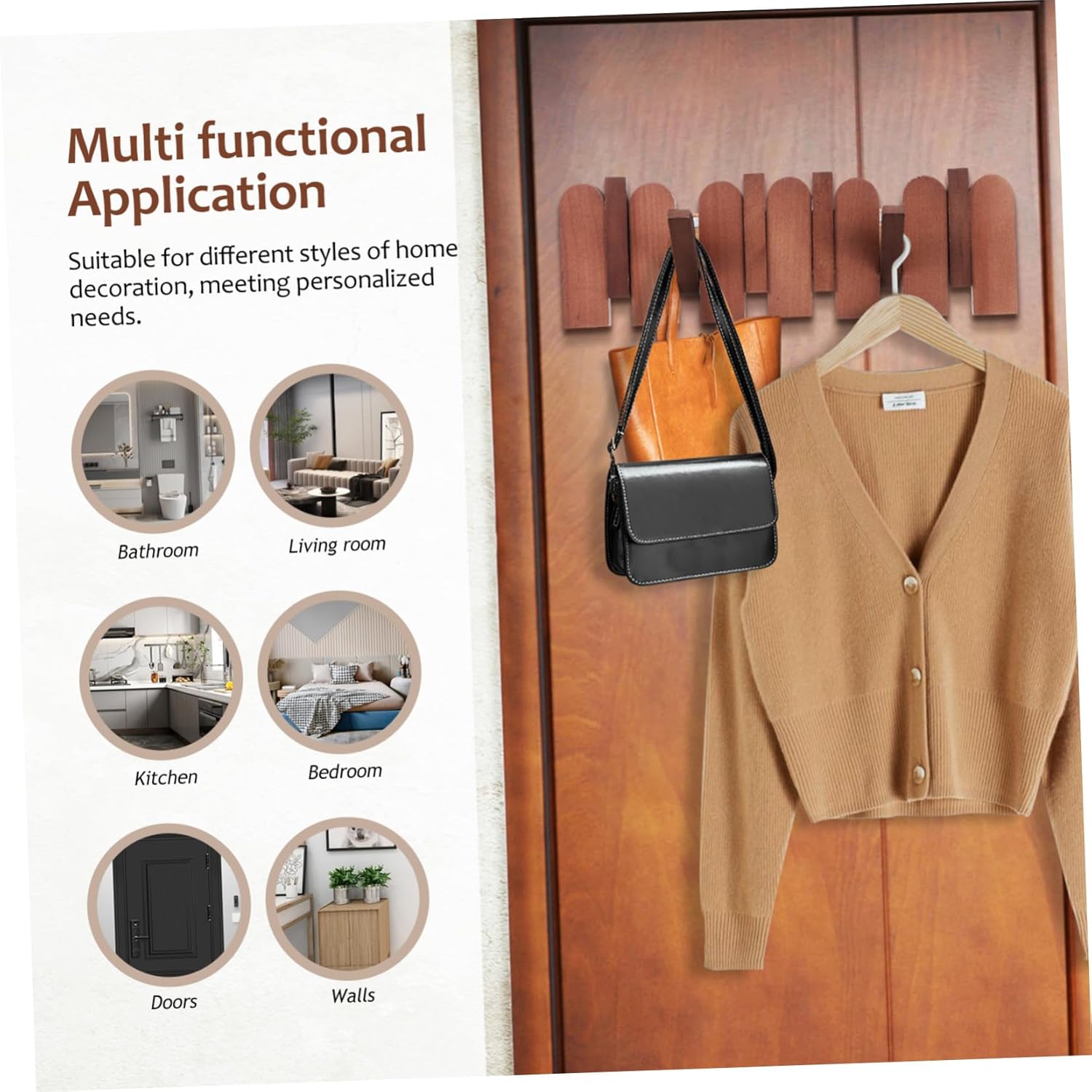 Solid Wood Piano Key Coat Rack Compact Wall Mounted Hooks for Stylish Entryway Creative Hanger for Coats Hats Bags Space Saving for Spaces Walnut Finish