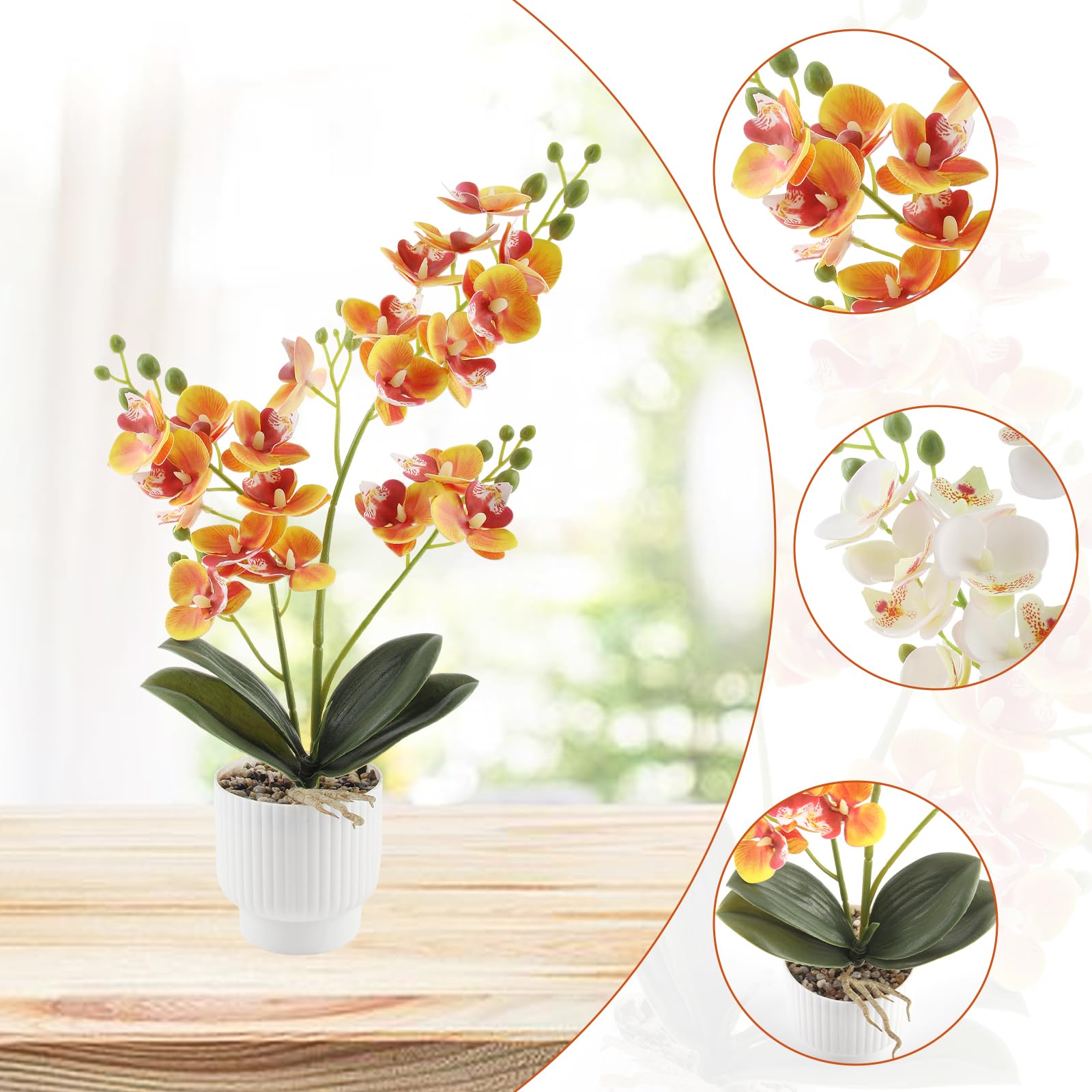 LEIMEND 2 STK Künstliche Orchideen im Topf Kunstblumen wie echt Gelb Weiß