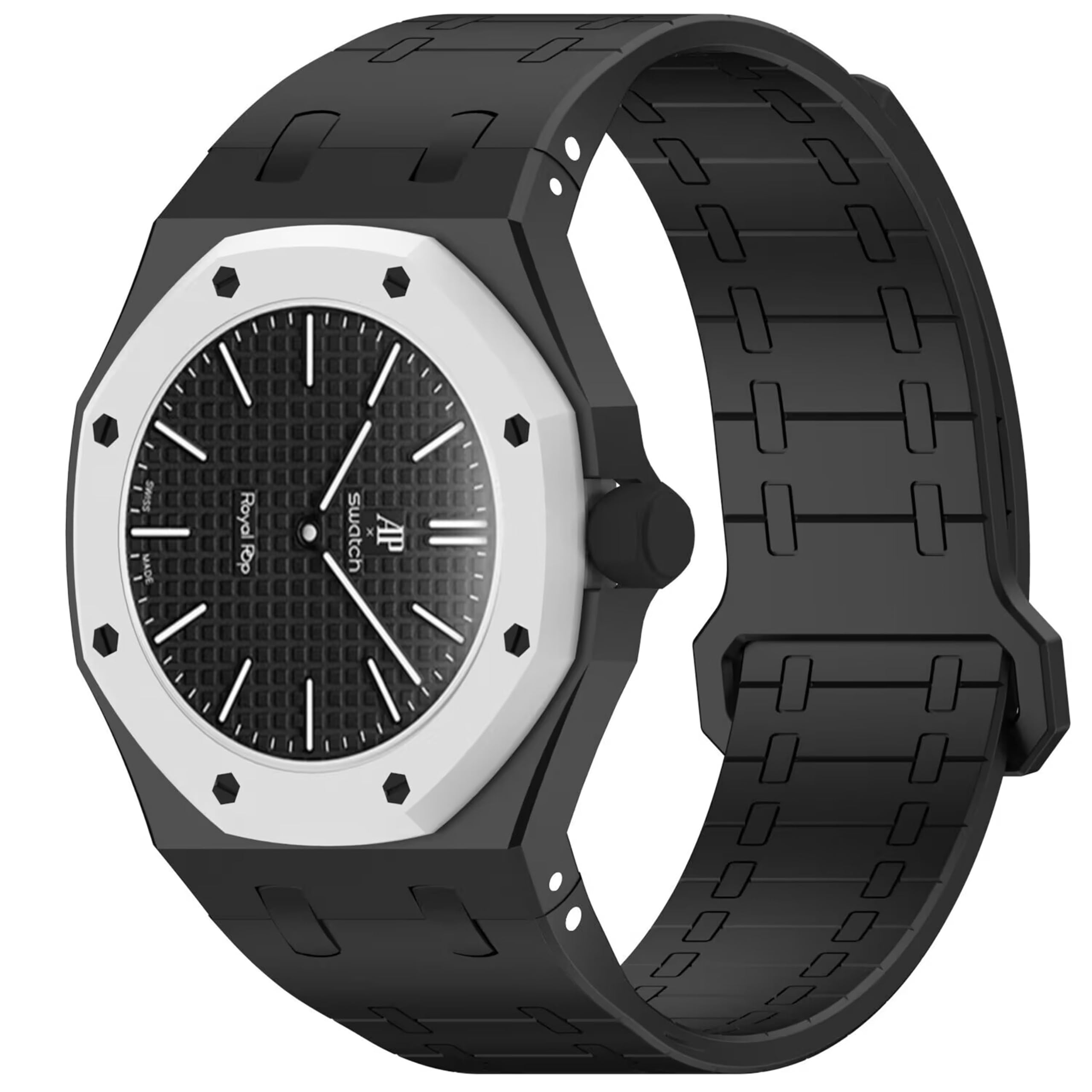 CZhkg Magnetic Silicone One Piece Watch Strap for Swatch x AP Royal Pop Strap, Bands Breathable Armband Sport Bracelets Wristband Quick Release Watchbands for Swatch x AP Royal Pop (black)