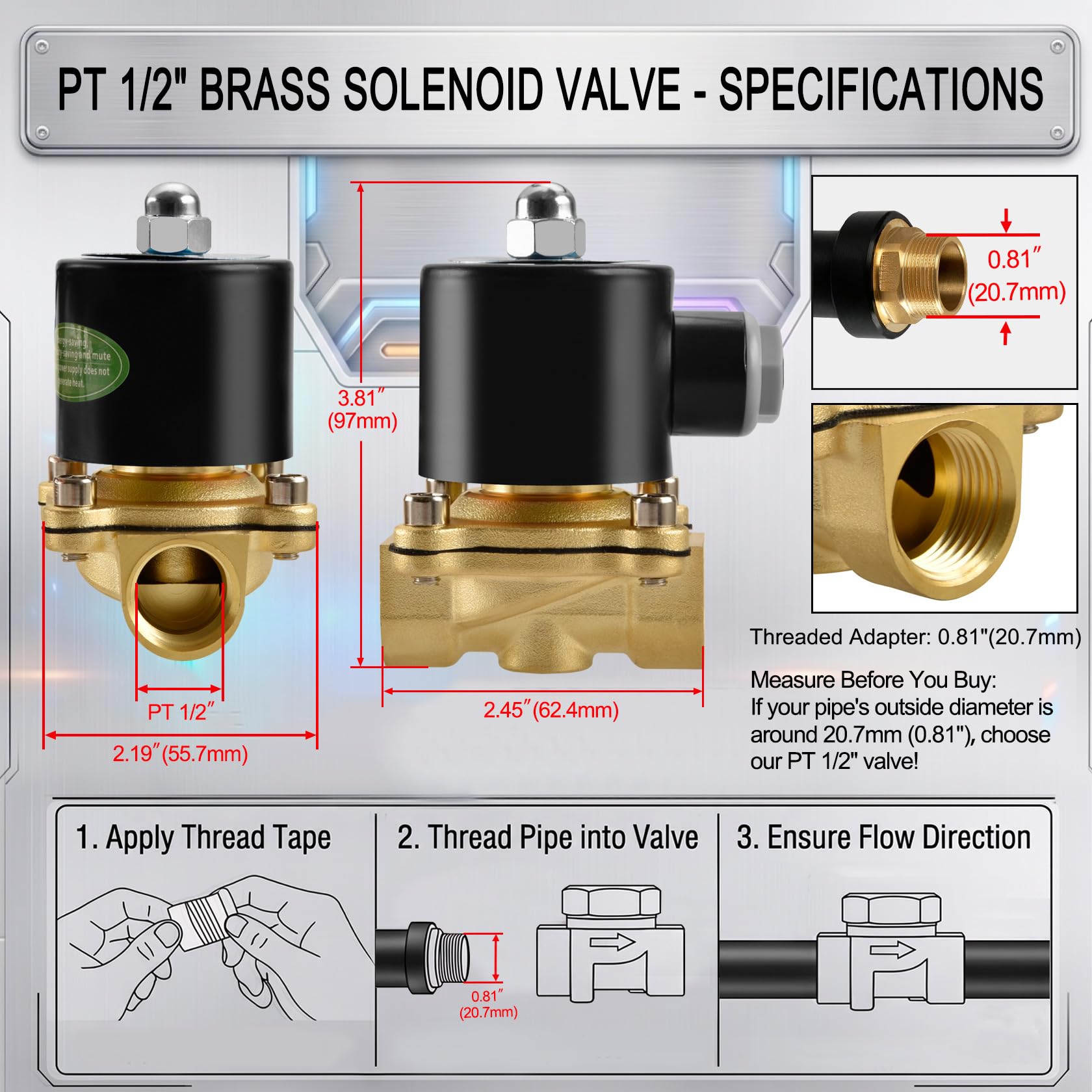 Heschen Válvula solenoide eléctrica de latón, 2W-160-15J, PT1/2'', AC220V, aire de agua de acción directa, válvula de reemplazo normalmente cerrada