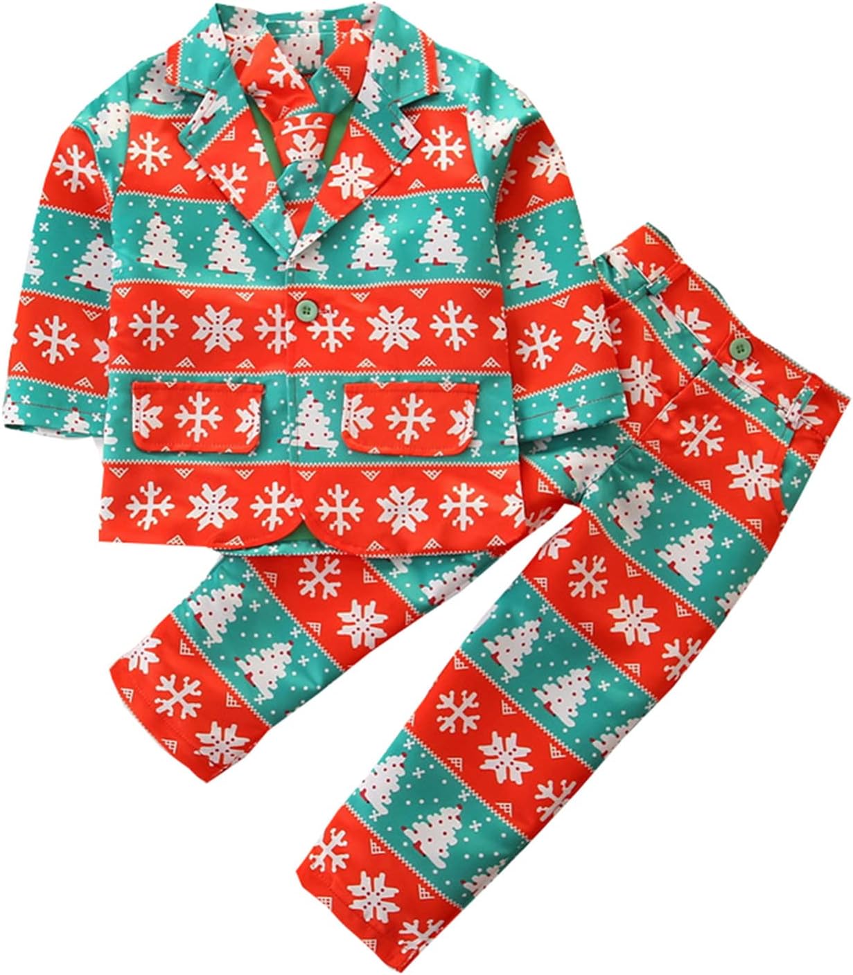 Toddler Kids Boys Long Sleeve Christmas Santa Print Tops Coat Trousers Outfits with Tie 3PCS 4t (Green, 6-7 Years) : Clothing, Shoes & Jewelry