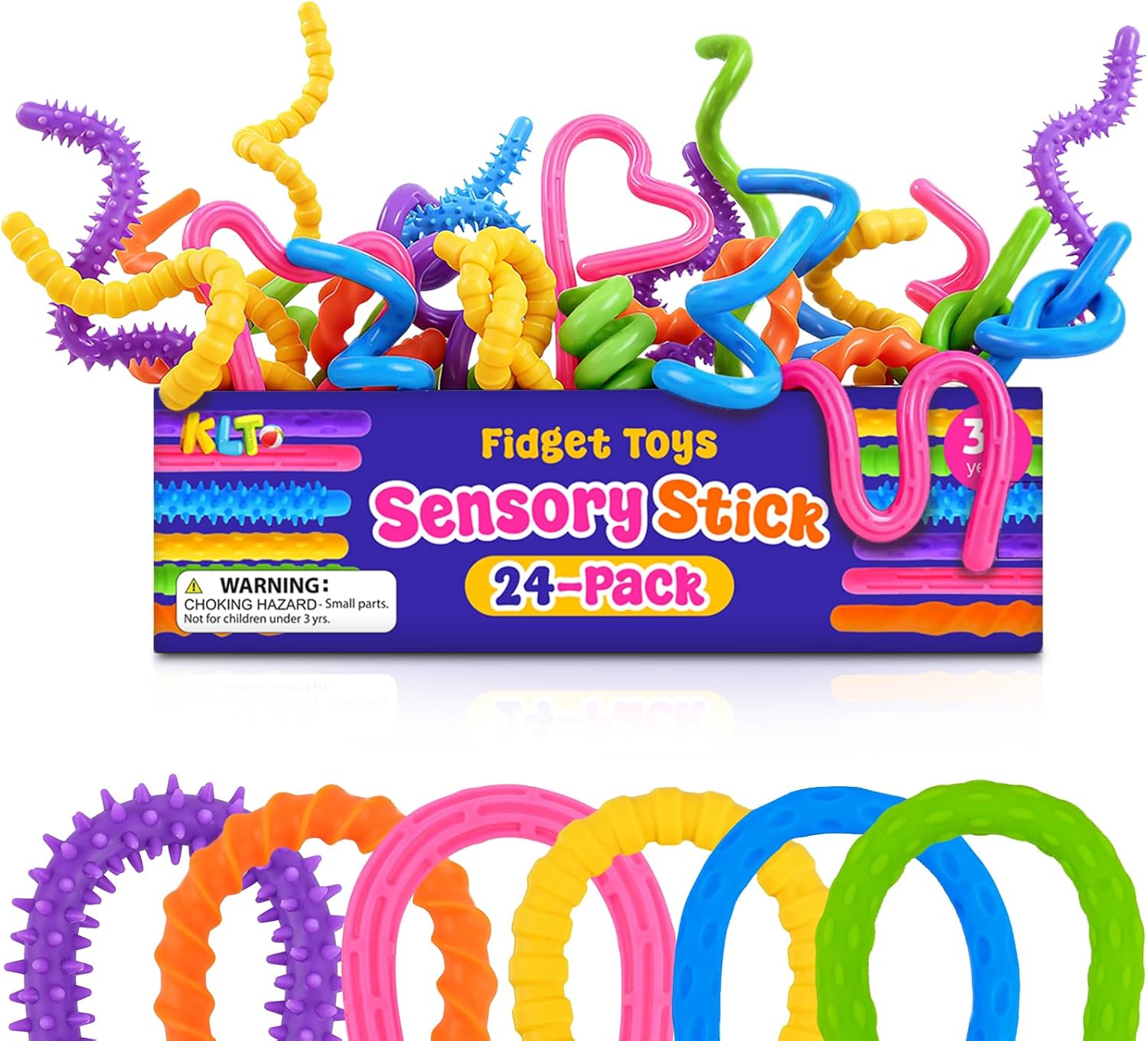 24Pcs Fidget Toys Bulk for Kids: Textured Silicone Sensory Sticks, Fidgets for Classroom Prizes, Birthday Party Favors, Goodie Bags Stuffers, Prize Box Toys, Easter Basket Stuffers Egg Filler