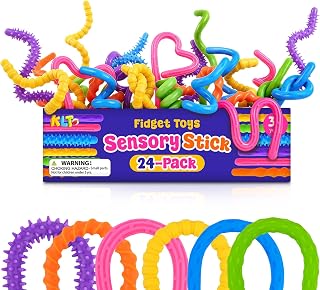 Fidget Toys Bulk for Kids: 24 PCS Textured Silicon Sensory Sticks, Bulk Prizes for Students Teacher Classroom, Anxiety Relief Sensory Toys, Party Favors Goodie Bag Stocking Stuffer for Kids