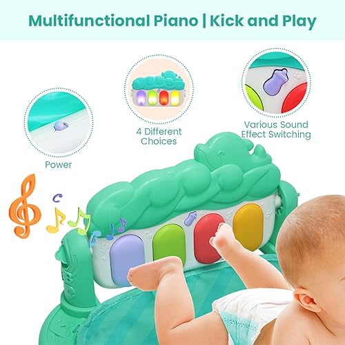 Miniatura 5 de Tapete de juego para bebé, gimnasio para bebé, centro de actividades, piano para bebés, luces musicales para niños y niñas, regalo para bebés recién