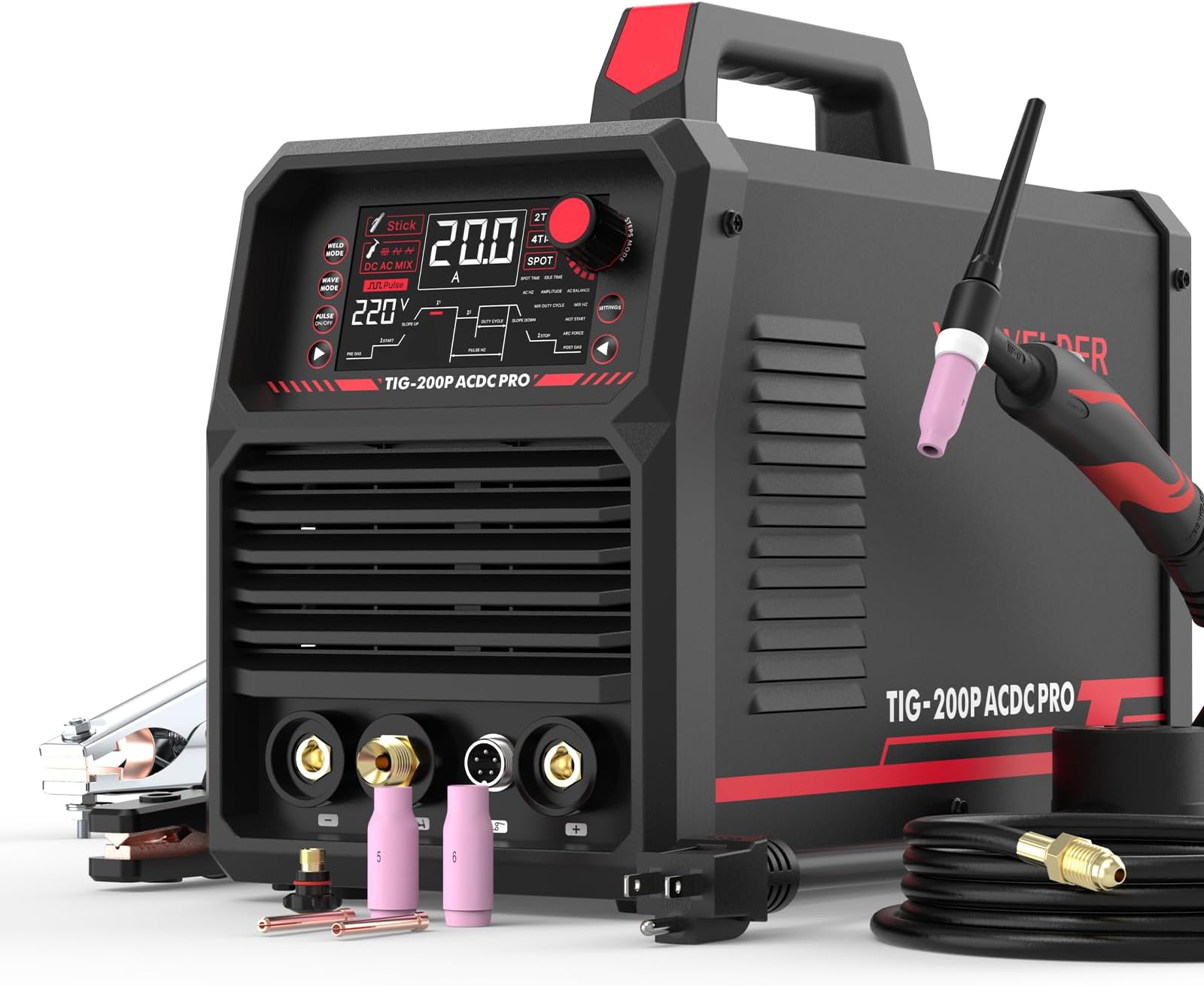 YESWELDER 200A AC/DC Aluminum Tig Welder with Pulse, Digital Inverter STICK/TIG 110/220V Dual Voltage TIG Welding Machine TIG-200P ACDC