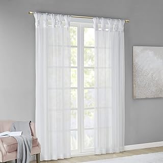 Madison Park Ceres DIY Twisted Tab Sheer Curtain, Pair Panels, Lightweight Window Treatment, Voile Privacy, Light Filtering Drape for Bedroom and Apartment, 50 in x 84 in, White 2 Piece - Buy now