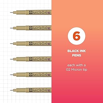 SAKURA Pigma Micron Fineliner Pens - Archival Black Ink Pens - Pens for Writing, Drawing, or Journaling - Black Ink - 02 Point Size - 6 Pack