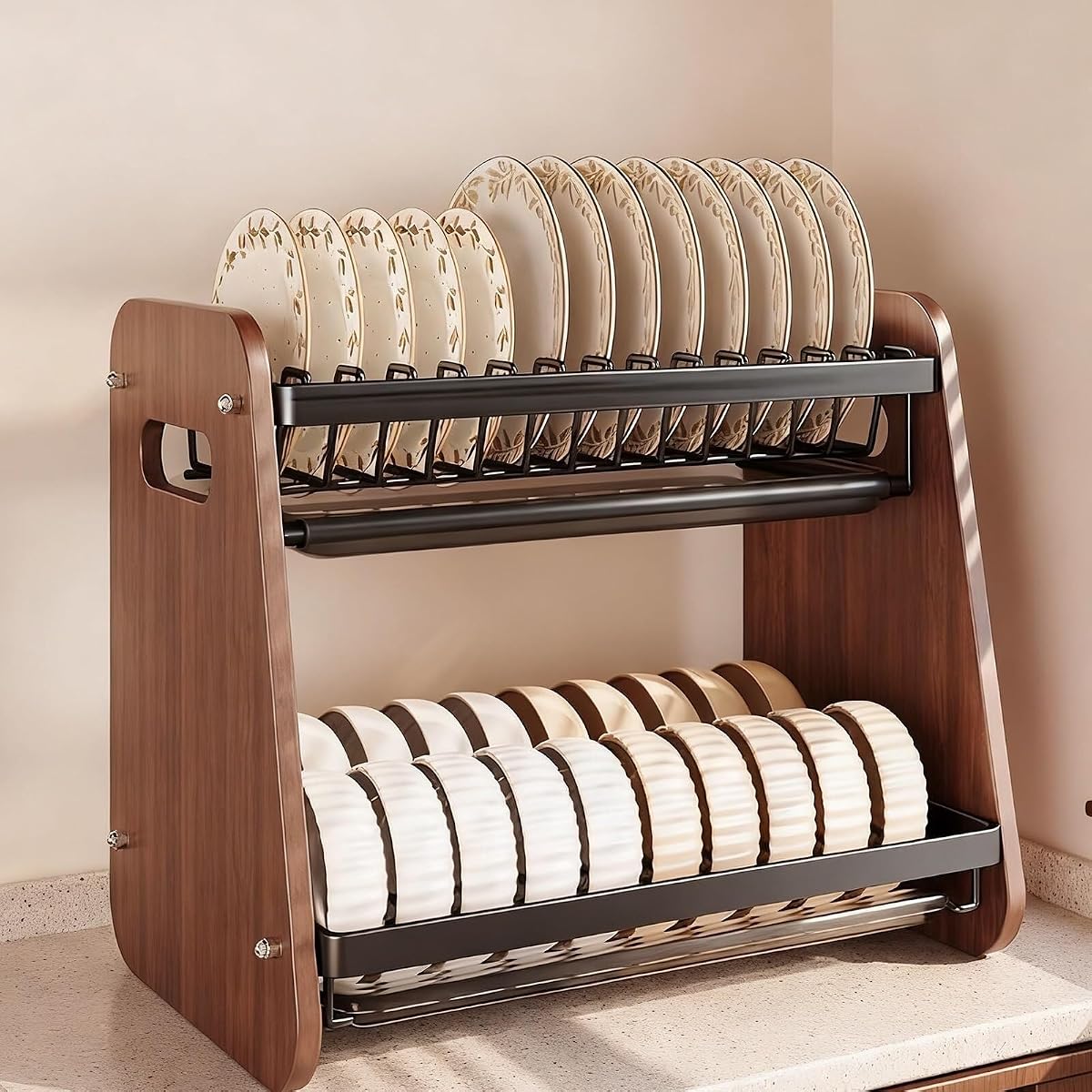 Dish Rack Countertop 2 Tier Dish Drying Rack Dishes Organizer Rack Double Decker for Kitchen Counter Organizer(Black,Bare Frame)
