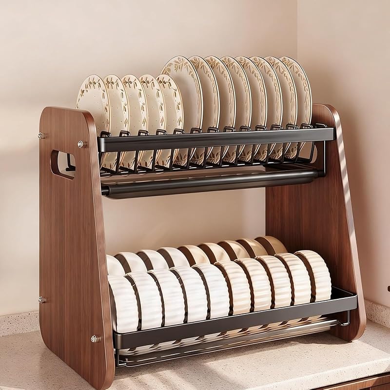 Dish Rack Countertop 2 Tier Dish Drying Rack Dishes Organizer Rack Double Decker for Kitchen Counter Organizer(Black,Bare Frame)