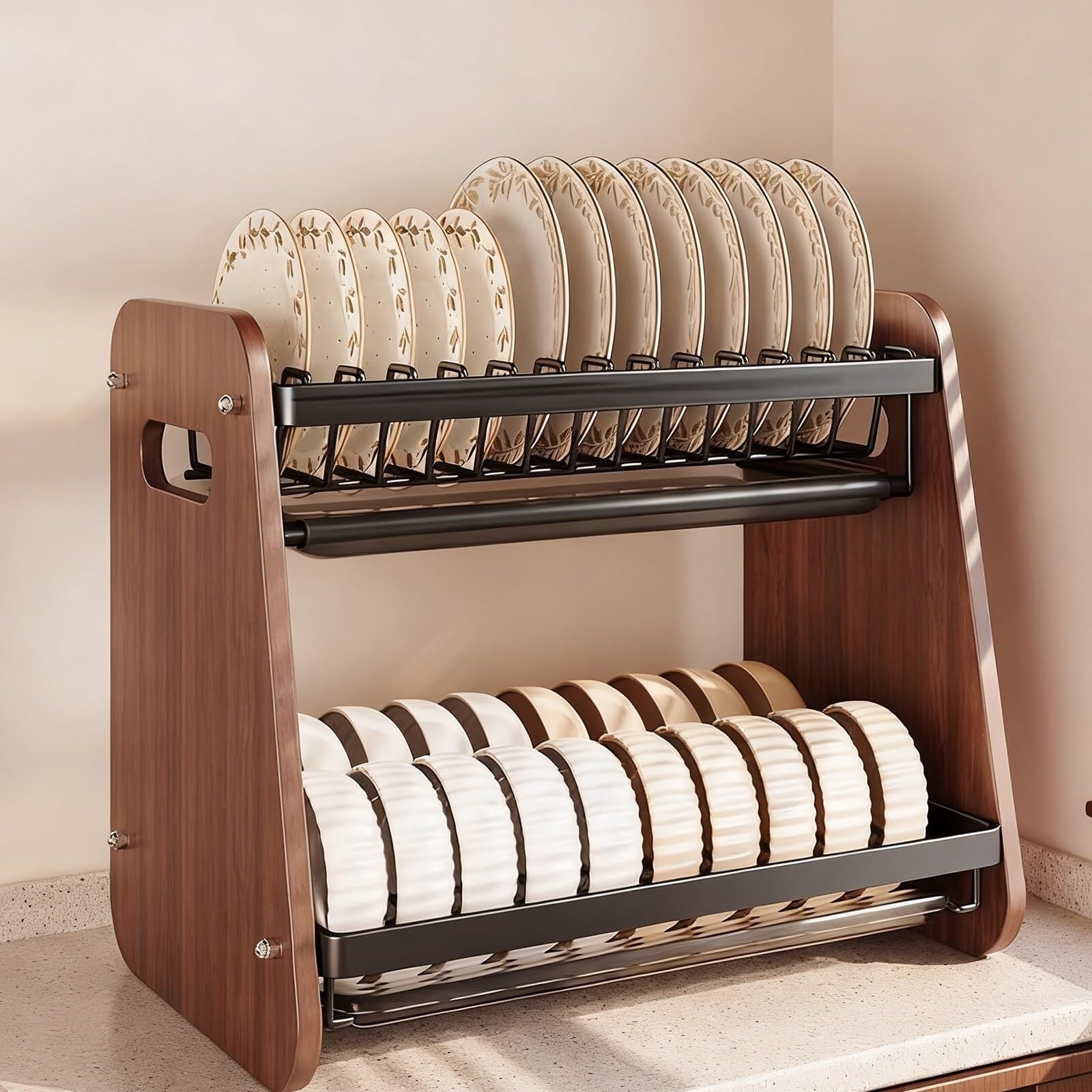 Lkvent dish drainer Countertop 2 Tier Dish Drying Rack Dishes Organizer Rack Double Decker for Kitchen Counter Organizer drying(Nero,Bare frame)