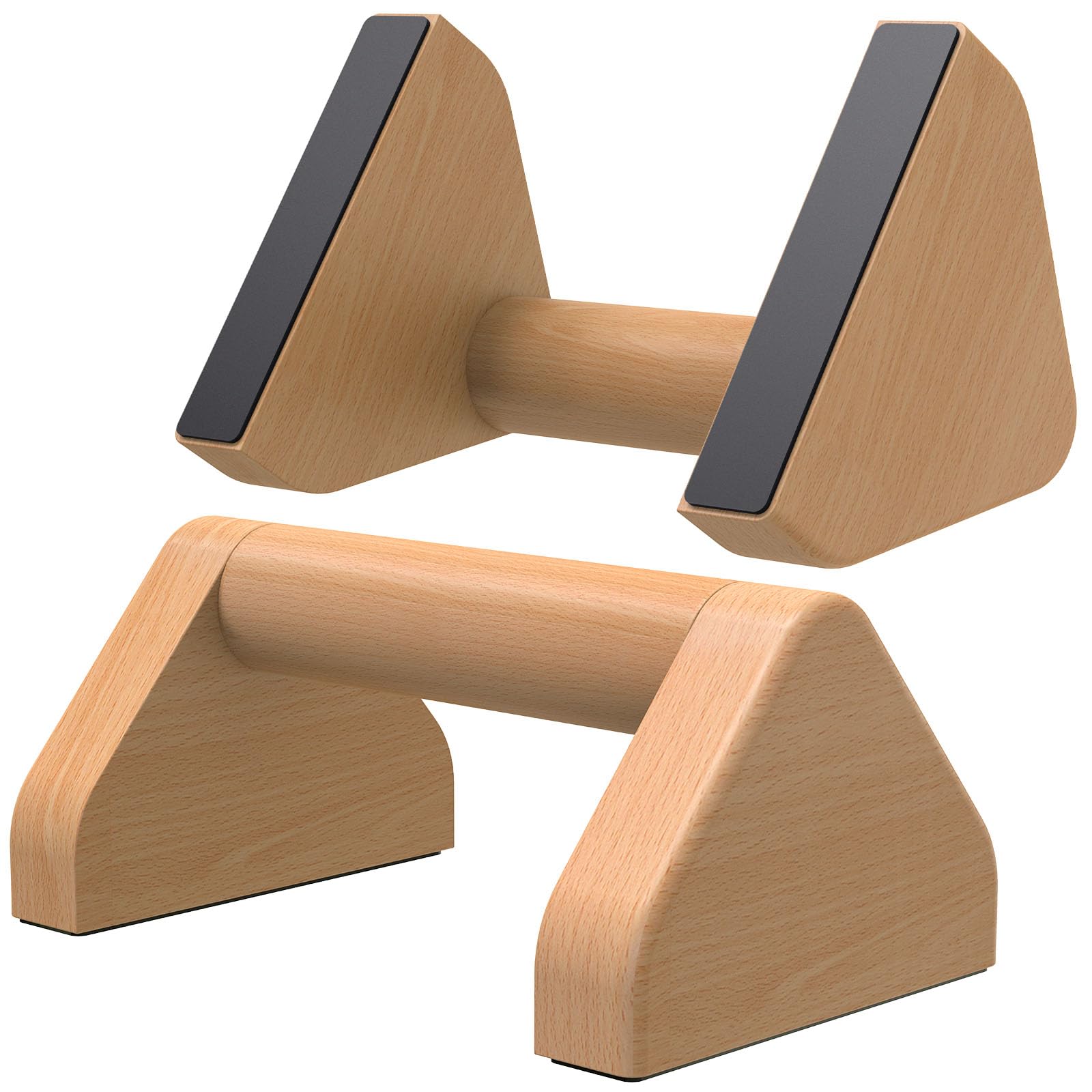 Kipika All-Wood Push Up Bars - 4" Beech Wood Push-up Handles for Floor, Non-Slip Rubber Base, Triangular Pushup Stands, Home Gym Fitness Equipment Perfect for Dips, L-Sit, Strength Training