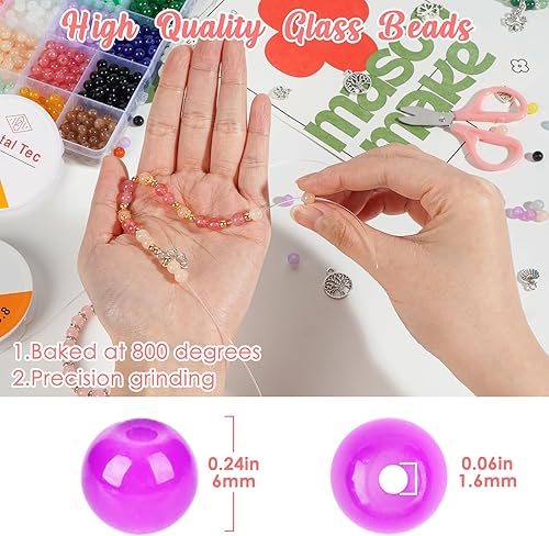 Miniatura 4 de Newlibery 1083 cuentas redondas de vidrio de 0.236 pulgadas para hacer joyas, cuentas de cristal de 24 colores para hacer pulseras y manualidades,