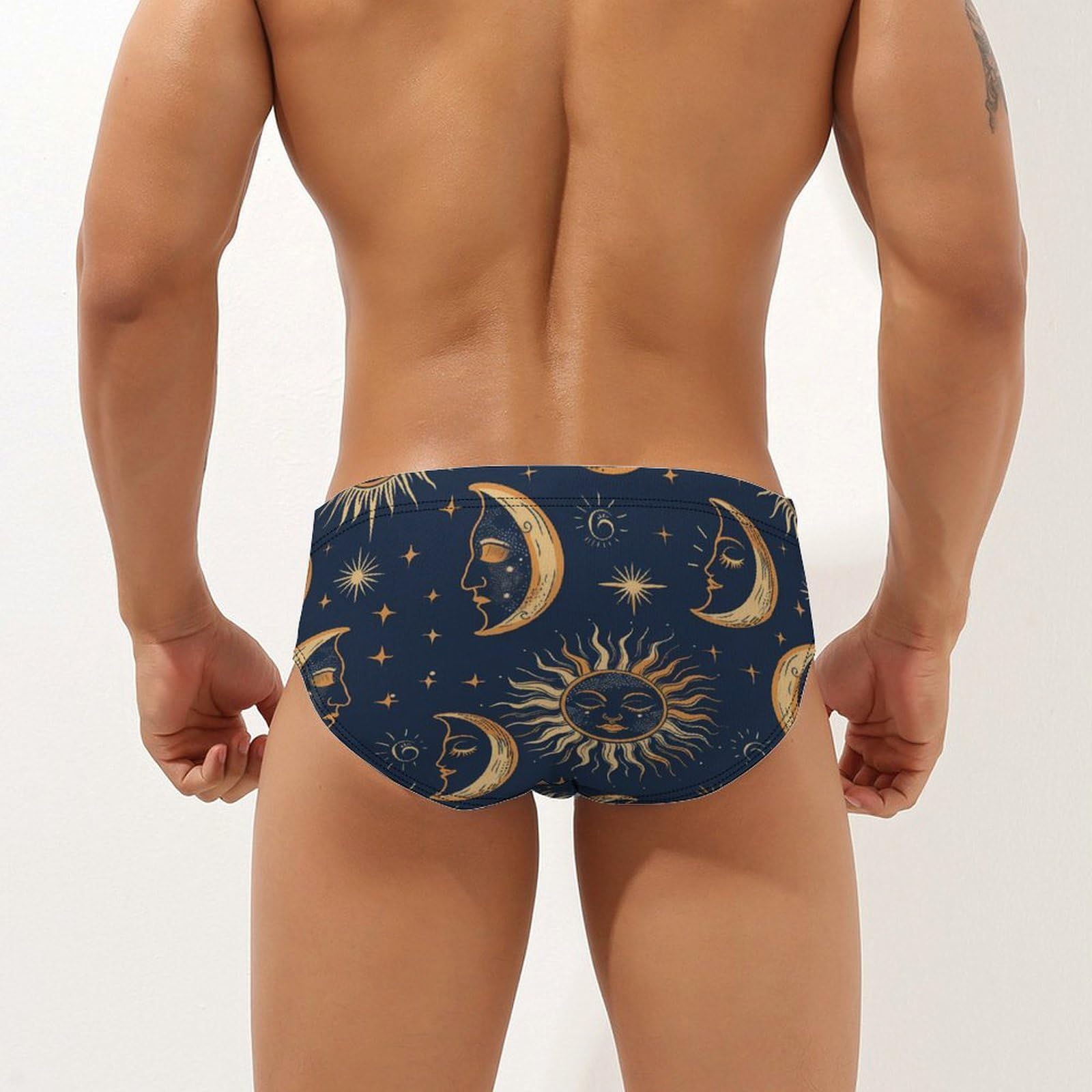 Moon Sun Stars Night Sky Mens Swim Briefs Quick Dry Swim Trunk Bikini Underwear Swimsuit M