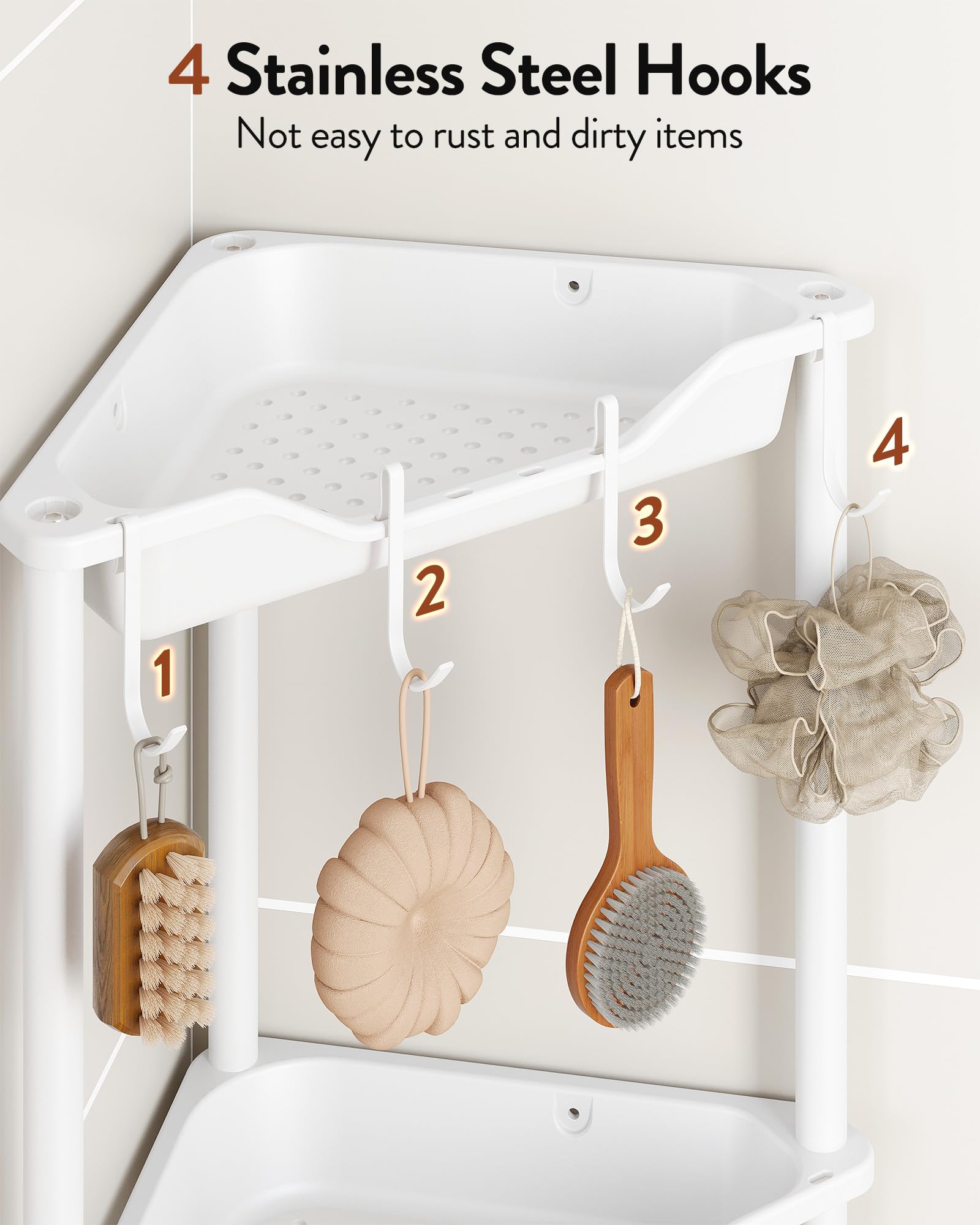 Orimade Estantería para ducha, color blanco, 3 unidades