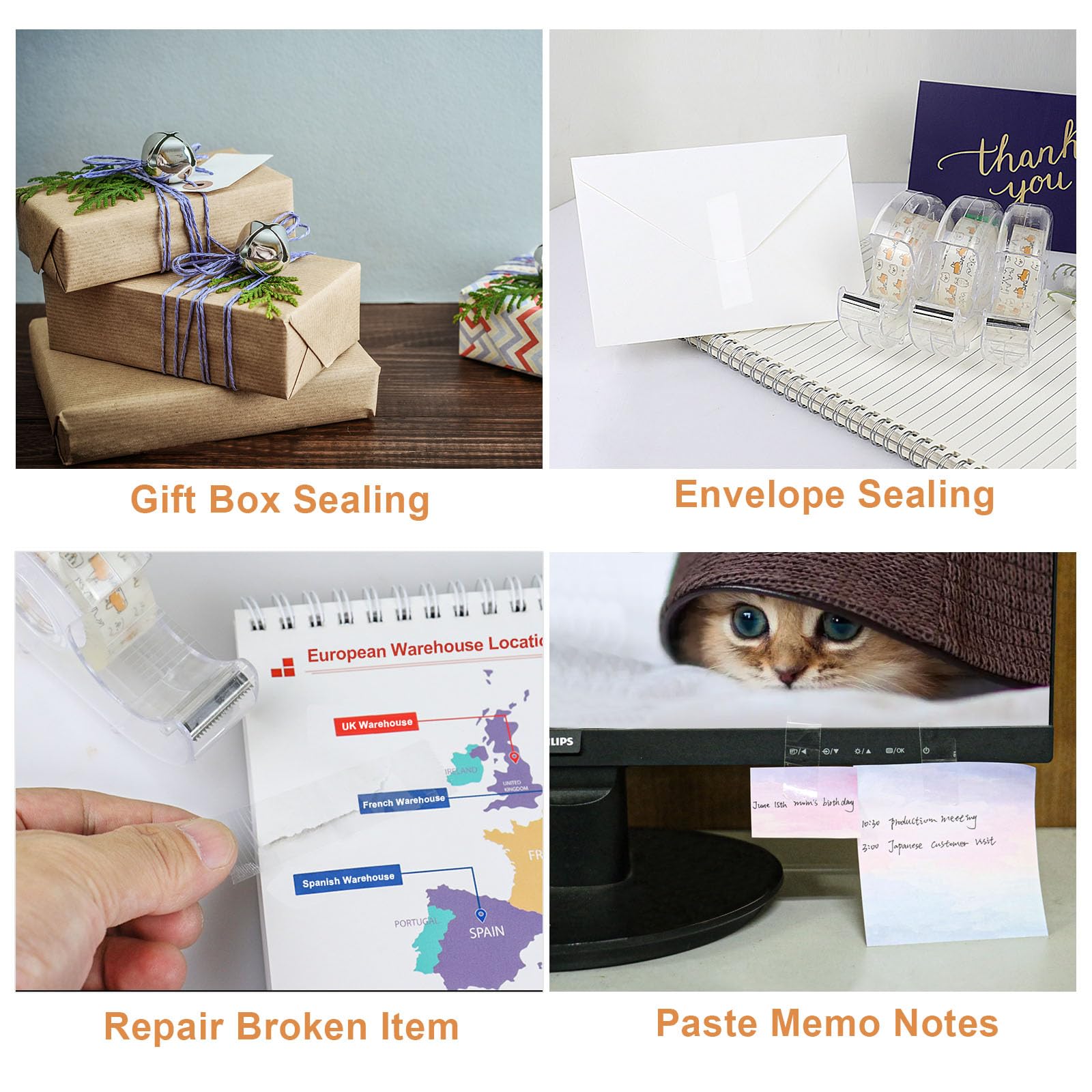 BOMEI PACK Lot de 24 rouleaux de ruban adhésif transparent avec distributeur en vrac pour bricolage, emballage cadeau, réparation, maison et école, 1,9 x 2,5 cm
