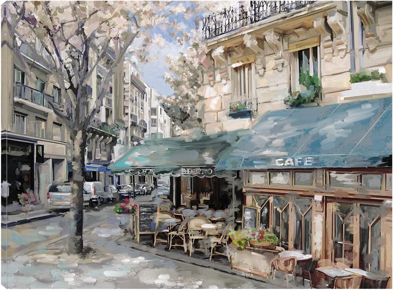 Fine Art Canvas Living Room Pictures Wall Decor City Wall Art Large Paintings for Living Room French Art Bistro de Paris I Canvas Wall Decor by Artist Studio Arts 32 in x 24 in