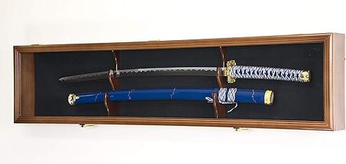 sfDisplay.com,LLC. Vitrina de una sola espada y vaina, gabinete de pared, colores personalizados, con cerradura (acabado de nogal con LED, fondo de