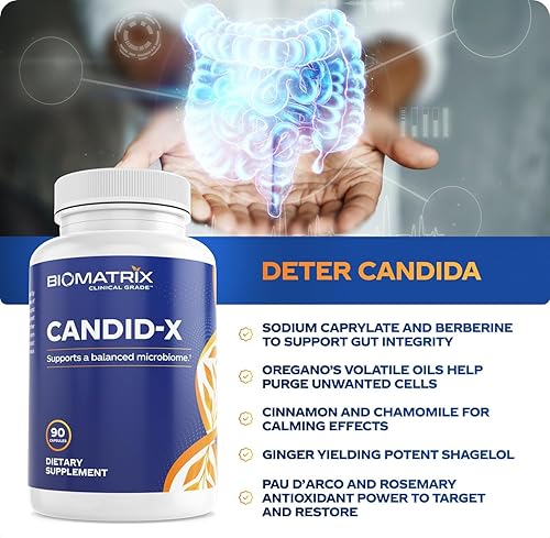 Miniatura 3 de BioMatrix Candid-X - Limpieza intestinal con berberina, orégano, caprilato de sodio, manzanilla, jengibre, PAU D'arco, suplemento digestivo para