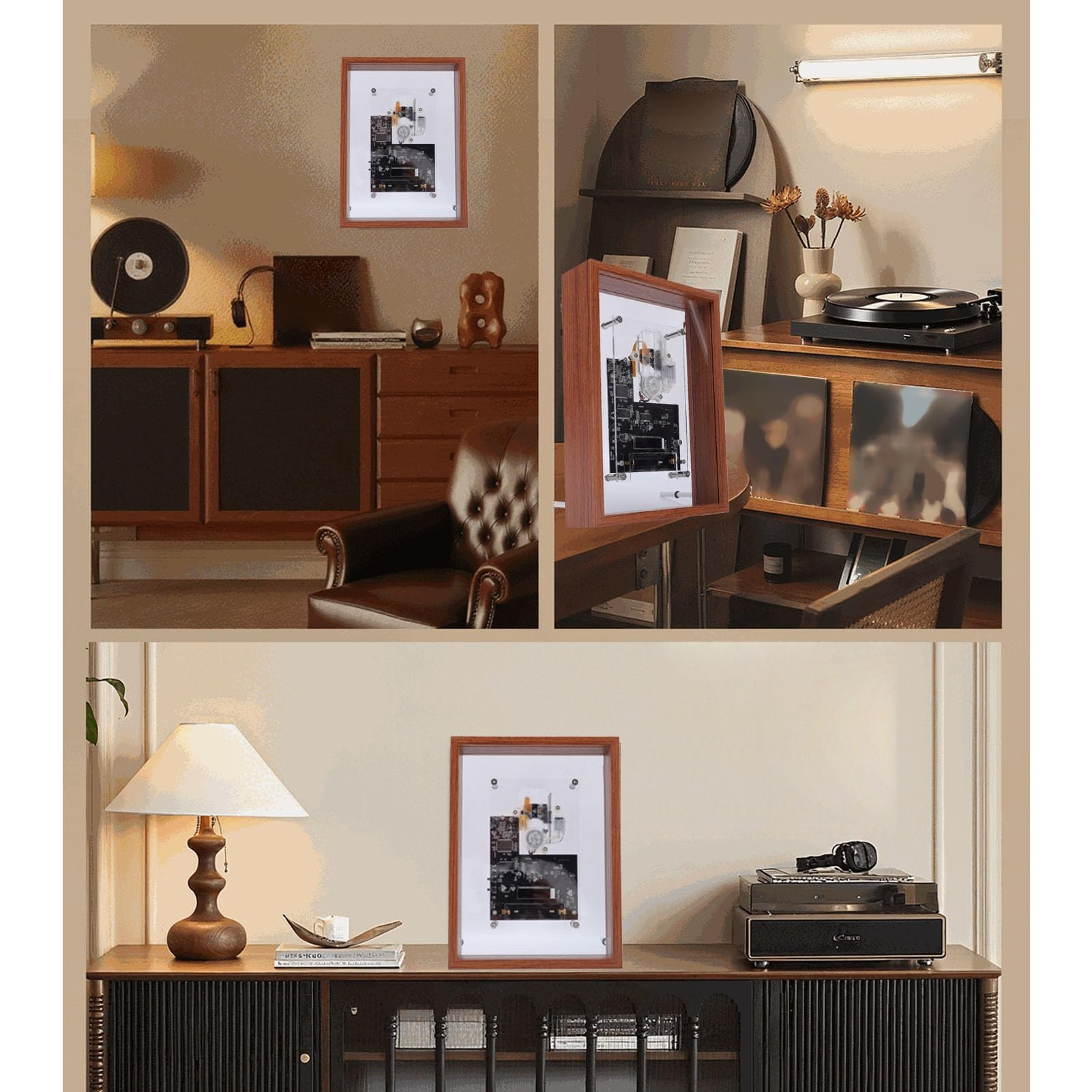 ciciglow Lecteur CD de Cadre Photo de Musique Rétro, Lecteur de Musique Décoratif Bluetooth avec Son HiFi, Plate-Forme Audio Murale de Bureau avec Batterie Amovible pour Dortoir à