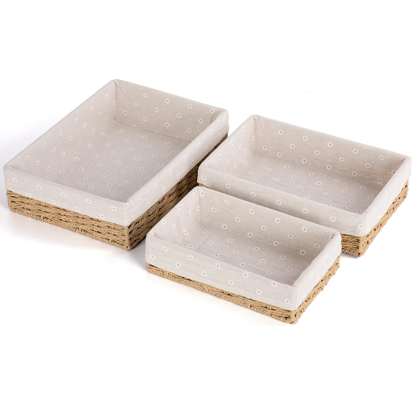 FoiiLiio Lot de 3 Panier Rangement, Paniers de Rangement Tressés, Paniers et boîtes de Rangement, Corbeille Rangement pour Salle de Bain, Cuisine, Organisateur Table a Langer Bebe (Beige)