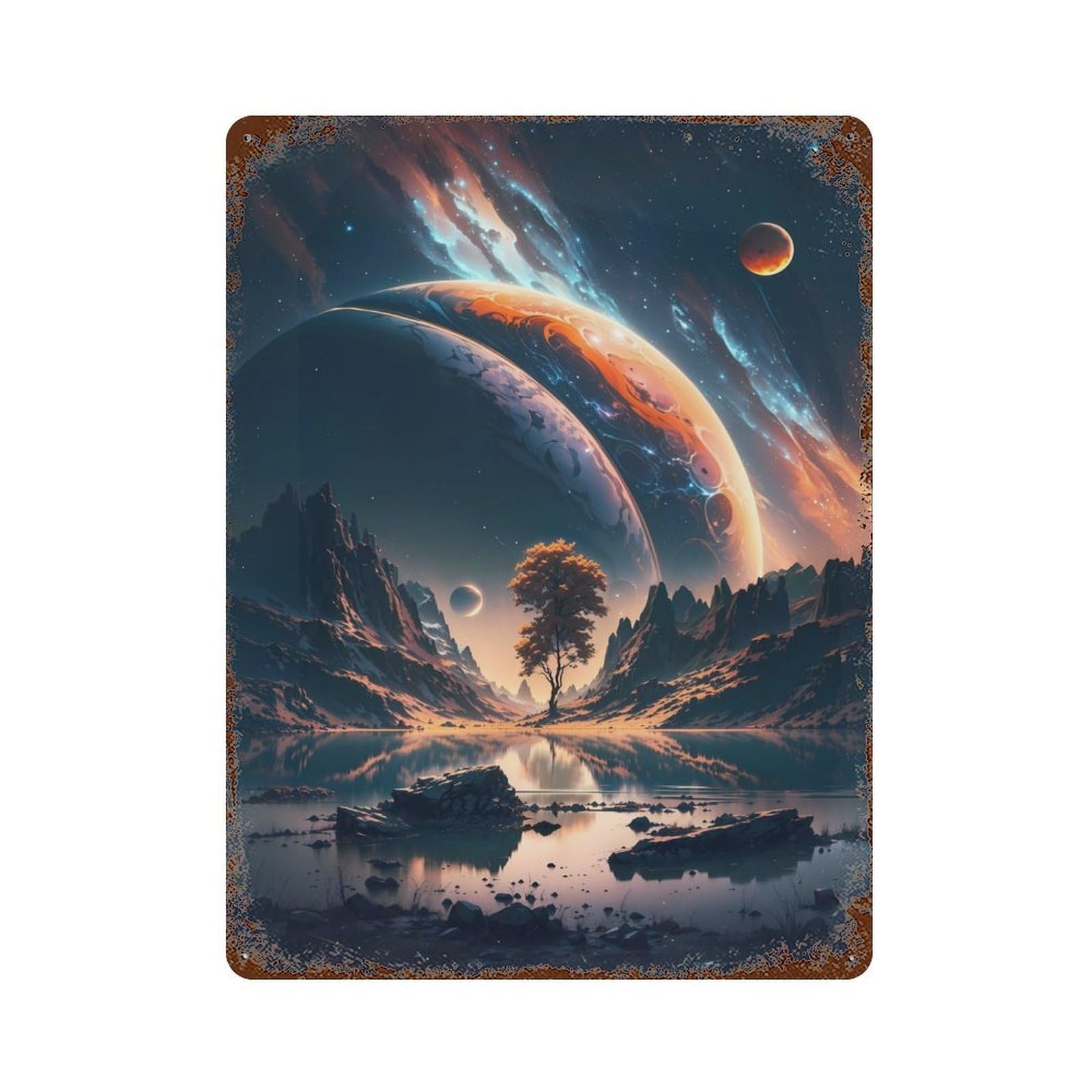 Garage Style Twilight Stellar Horizon Rust Effect Tin Sign 15.7"x11.8", Vintage Wall Decor for Bar And Workshop