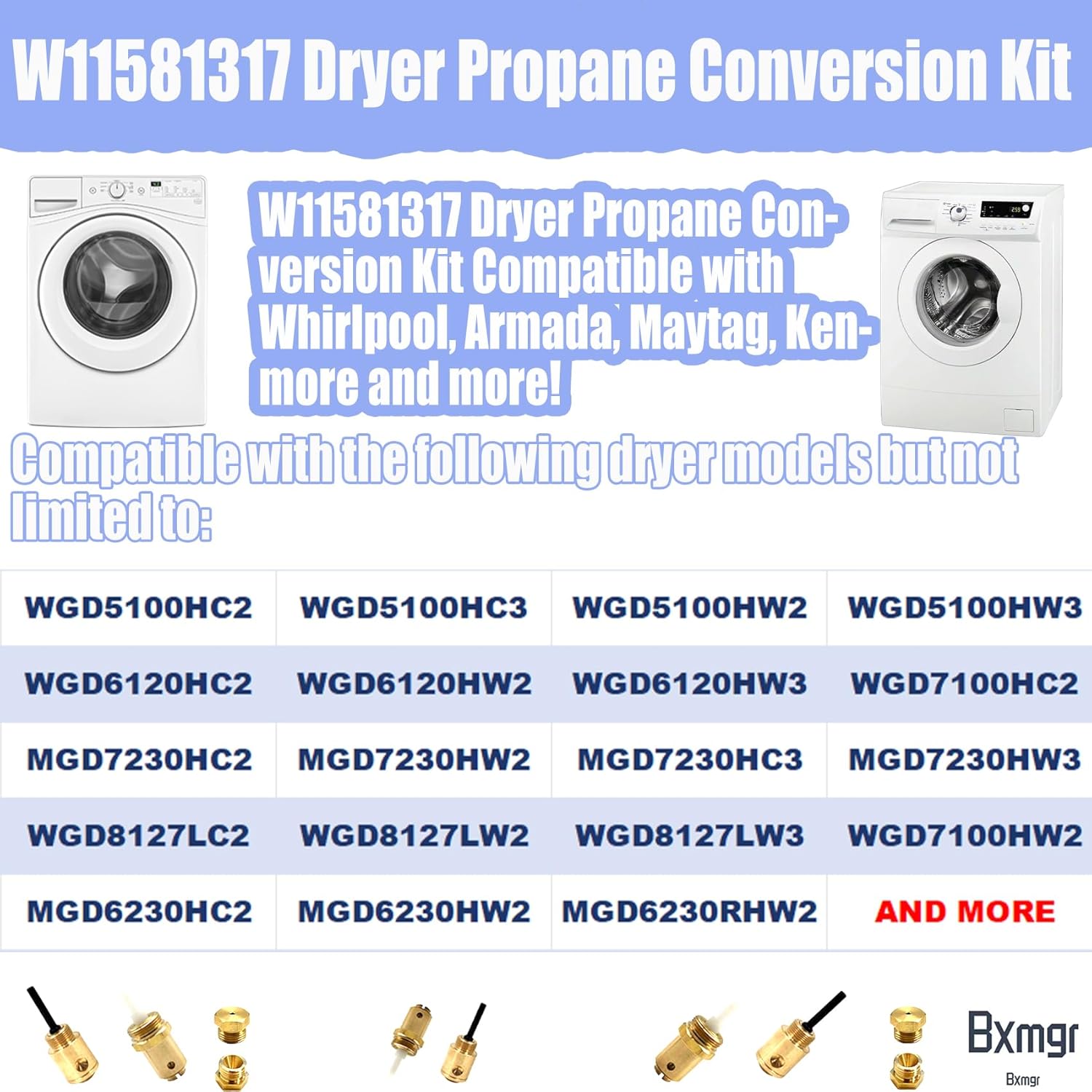 W11581317 Dryer Propane Conversion Kit For 27-Inch Dryers, Compatible With Whirlpool, Armada, Maytag, Kenmore 20000 BTU/Hr Liquid Propane Conversion Dryers 27 Inches,1 LP Kit,3 Year Warranty