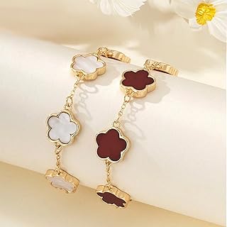 2 piezas de juego de pulseras florales de la suerte para mujer, elegante diseño de cadena de flores, joyería encantadora y atemporal, ideal para el uso diario y eventos especiales