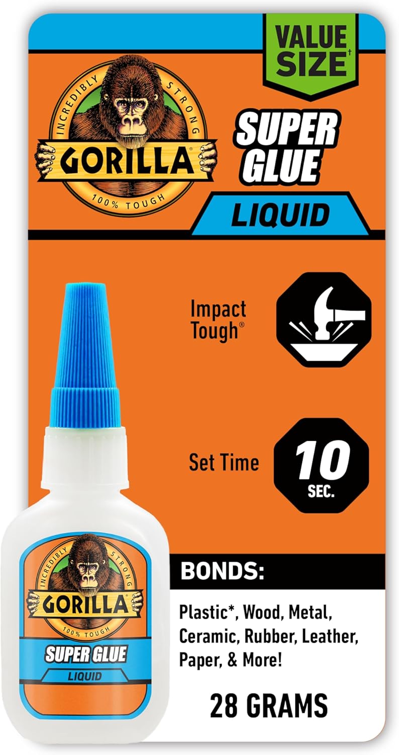 Gorilla Super Glue Value Size, Fast‑Setting Strong Bond, Impact‑Tough Formula Clear, 28 Grams