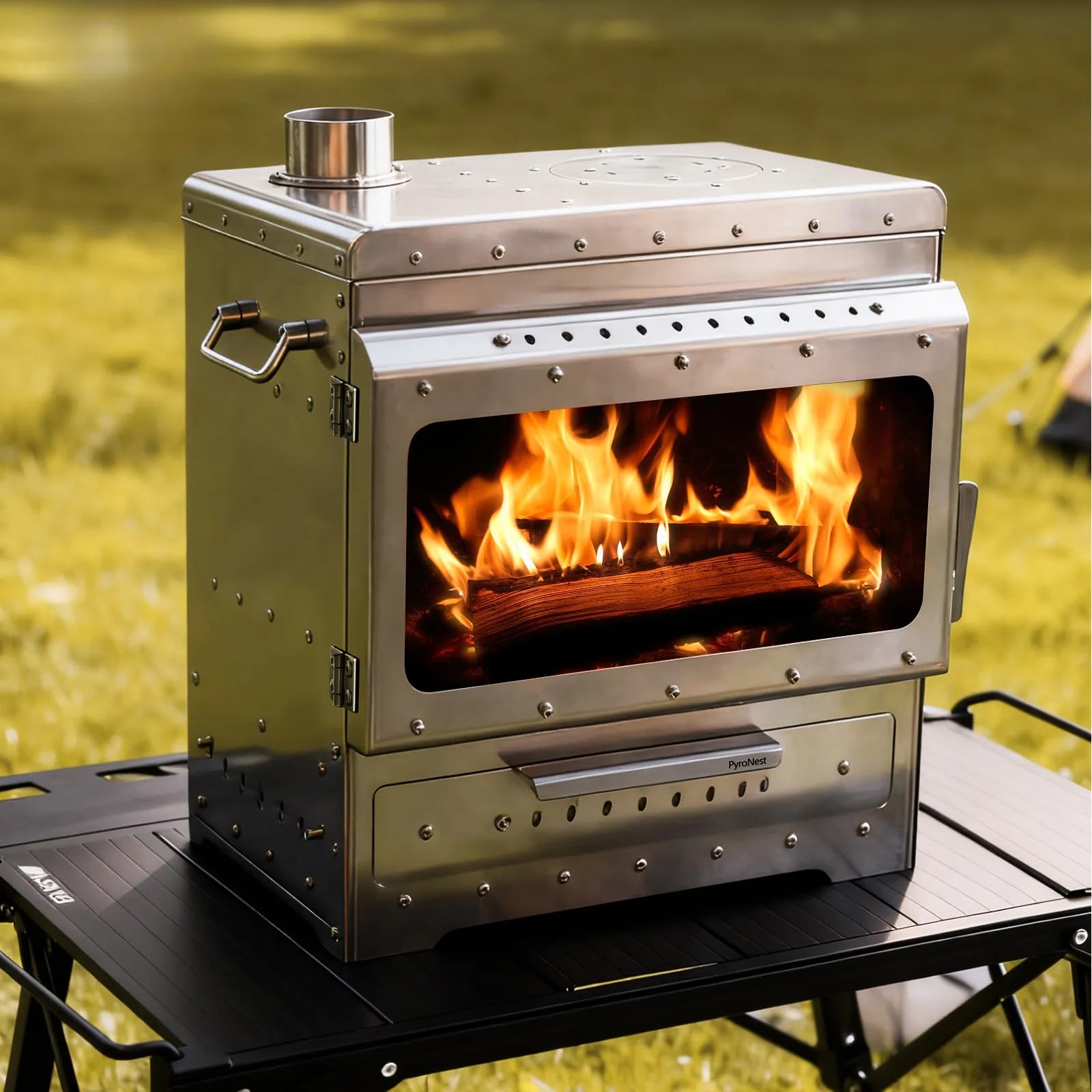 Estufa plegable de acero inoxidable sin humo, calentador de tienda de campaña y parrilla portátil para barbacoa al aire libre, estufa de leña multifuncional para camping