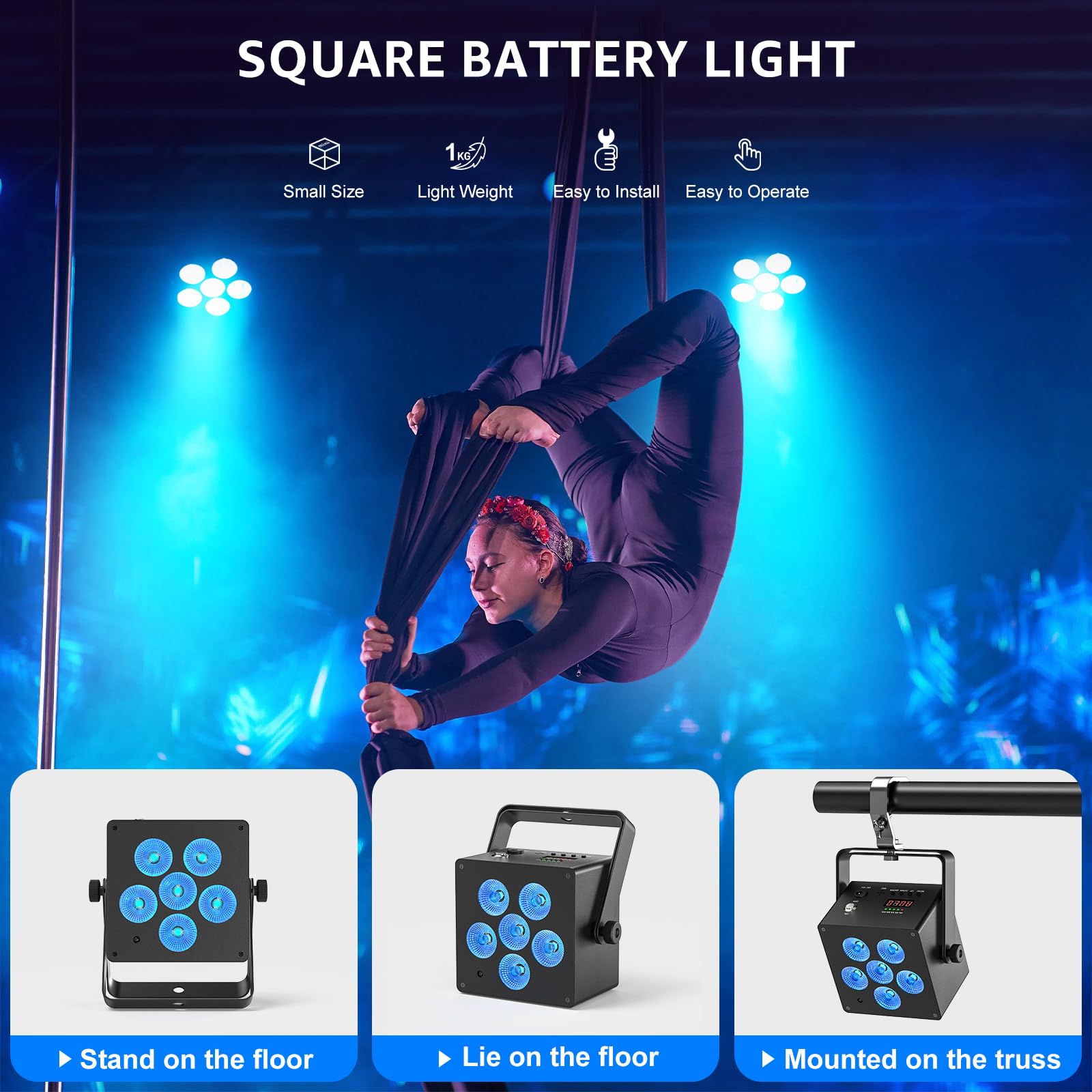 Projecteur LED Rechargeable RGBWA+UV 54W – 6 En 1, Batterie 5200 MAh, Pour Fêtes, DJ, Mariage