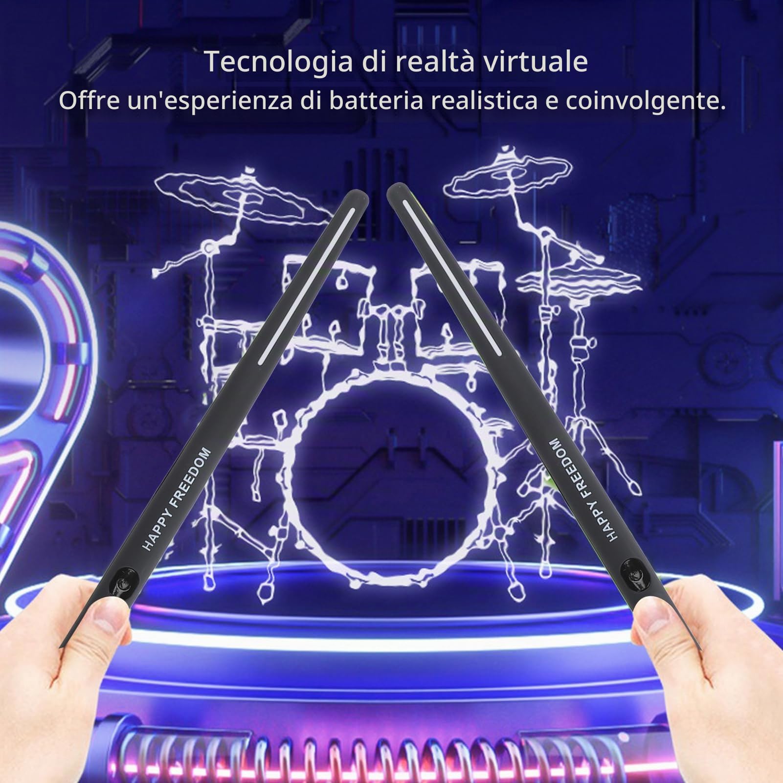 Set di Batteria Ad Aria Elettrica, Bacchette per Batteria Ad Aria Wireless Portatili Leggere in ABS per realtà Virtuale per Bambini Principianti Adulti