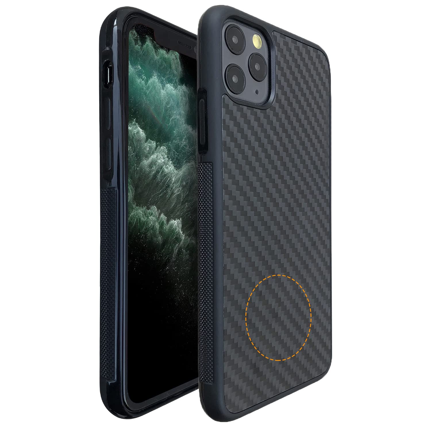 molzar Grip Series iPhone 11 Pro Max Case with Real Weave Carbon Fiber, Built-in Metal Plate for Magnetic Mount, Support Wireless Charging, Compatible with iPhone 11 Pro Max, Black/Weave