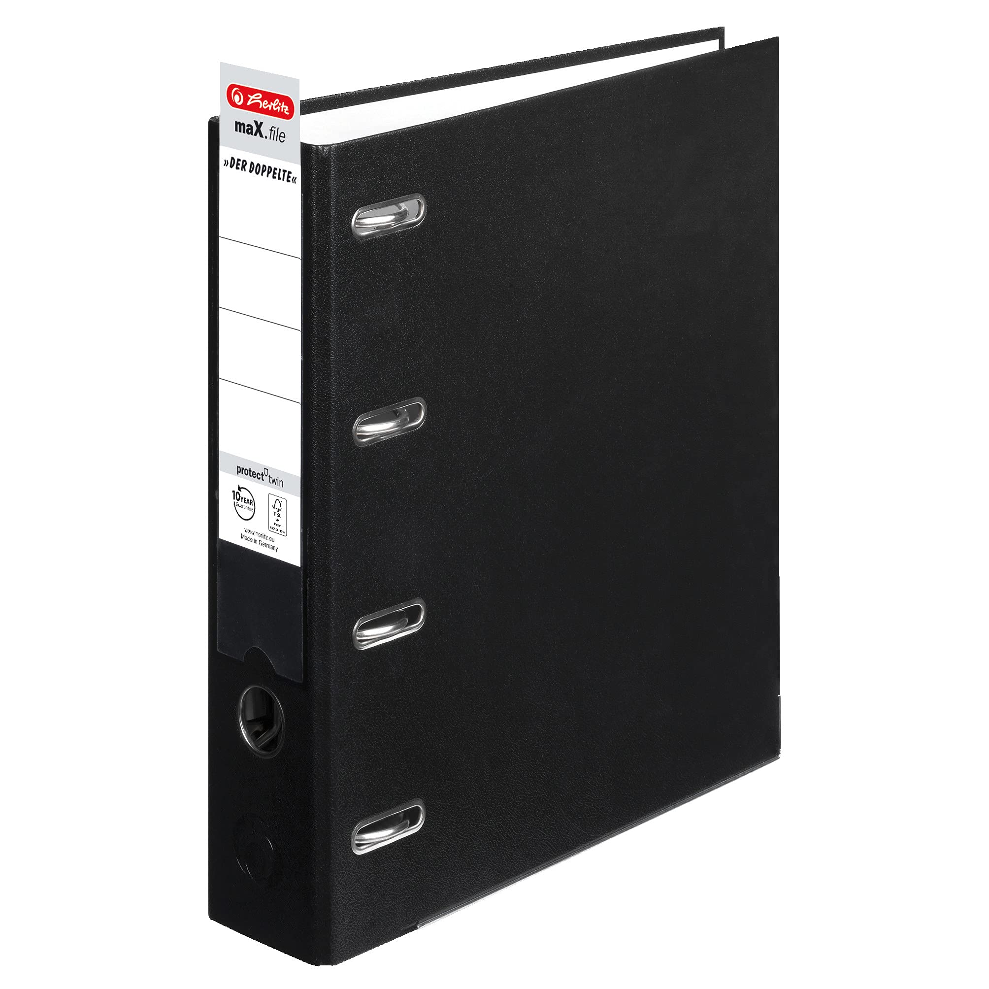 herlitz Doppelordner maX.file protect, A4, Rückenbreite: 7cm, Schwarz, 4 Ring-Mechanik, Ablage: 1 x A4 oder 2 x A5 quer, 10 Stück