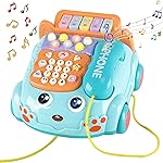 Baby Toy Phone Cartoon Baby Piano Music Light Toy Children Pretend PhoneToy Gift Game Boy Girl Early Education Gift Blue (18 M+)