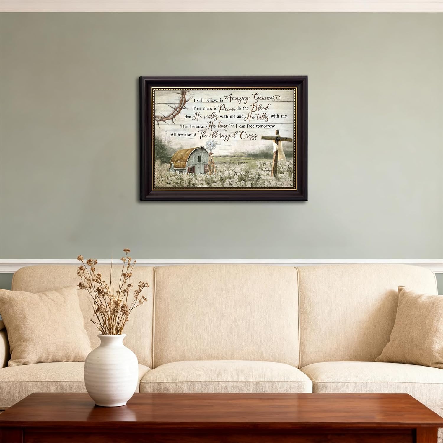 HDXUFJQ Dark Brown Framed Christian Wall Art Barn Windmill Canvas Wall Decor Religious Cross Wall Art I Still Believe In Amazing Grace Picture Print Christian Prayer Decor Paintings(12"x16")