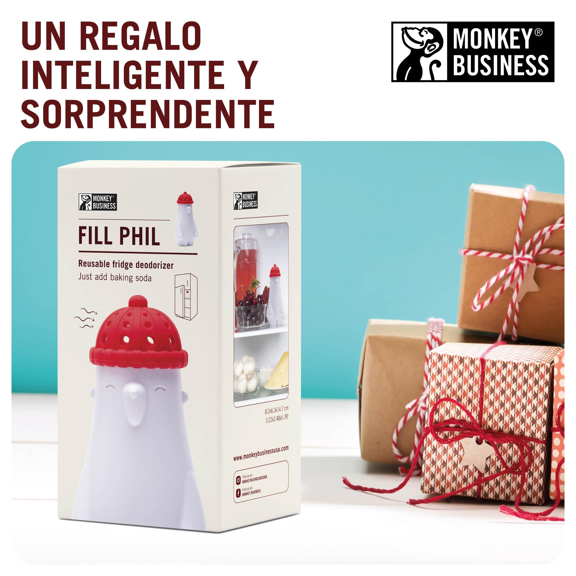 Monkey Business Fill Phil - Desodorante para nevera con bicarbonato de sodio, ideal para regalo