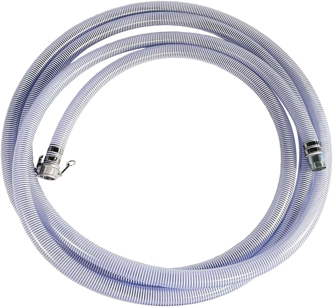 Gloxco 2" Clear PVC Suction Hose Assembly, Female Camlock x Male NPT KC Nipple, 65 PSI, 40' Length