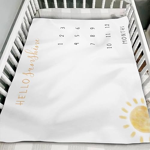 Miniatura 2 de Manta mensual personalizada para bebé, con texto en inglés Hello Sunshine, para niños y niñas neutrales, ideas de baby shower, regalo de fotografía