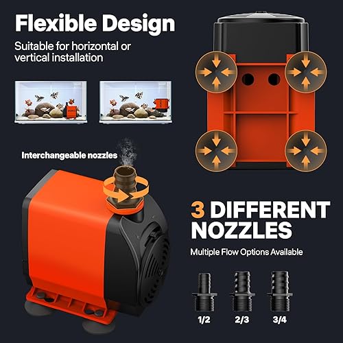 Miniatura 7 de DOKO Bomba de agua sumergible de 1050 GPH, bomba de agua con cable de alimentación de 6 pies y 3 boquillas, 100 W, bombas de estanque ultra