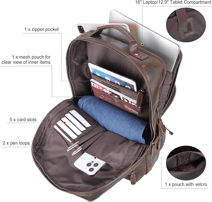 Mochila de cuero para portátil masa kawa marrón miniatura 6