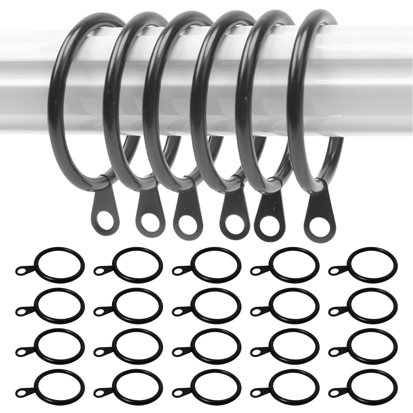 50 Pack Black Curtain Rings, 38mm Large Metal Curtain Rings, Rustproof