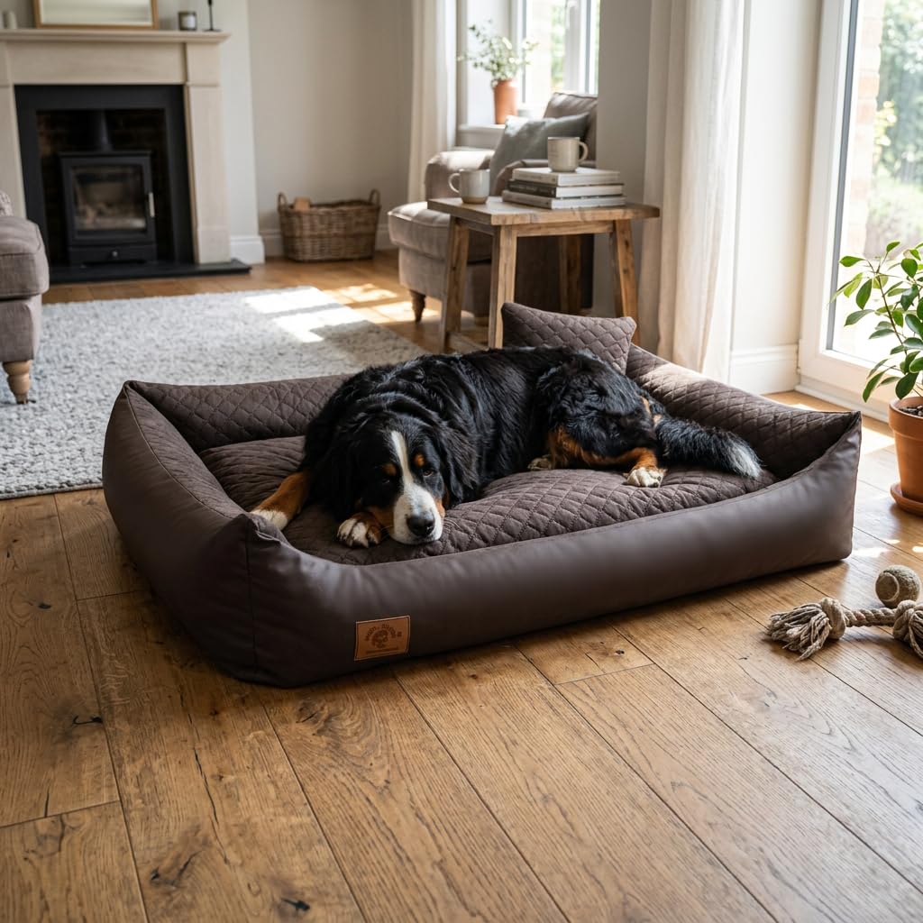 Odolplusz Cama para perros lavable con borde, cojín para perros, 120 x 90 cm (marrón)