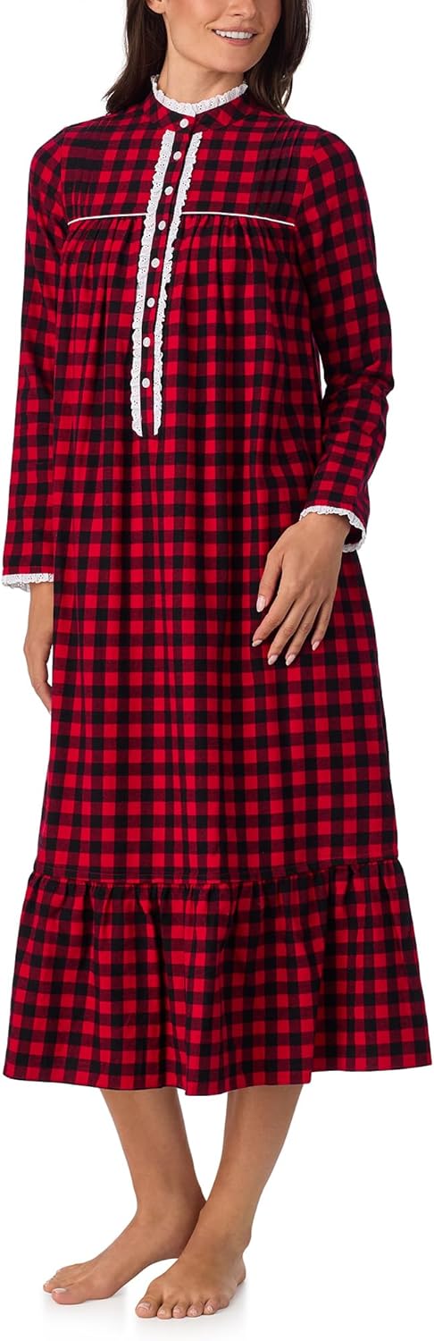 Lanz of Salzburg Sleepwear & Loungewear for Women - 100% Cotton Flannel - Long Sleeve Highneck Soft & Breathable Nightgown - Image 3