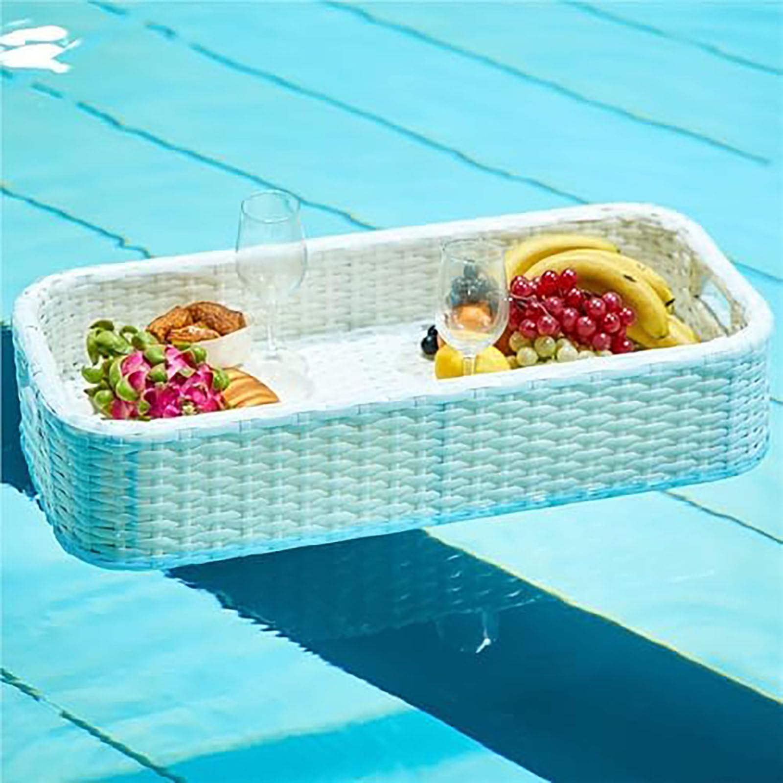 Piatto piano galleggiante e vassoio per la colazione per feste in piscina e vasche da bagno, design in rattan per tè pomeridiano e fotografia, perfetto per intrattenimento e relax
